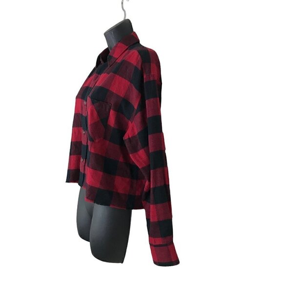 NWOT Aritzia TNA Banff Red Buffalo Plaid Cropped Button Down Shirt Size 1 - Picture 4 of 8